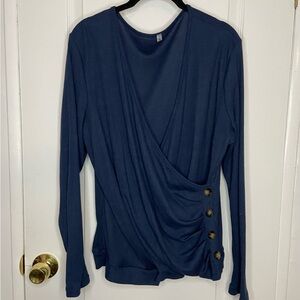 SHEIN Navy Buttoned Wrap Blouse